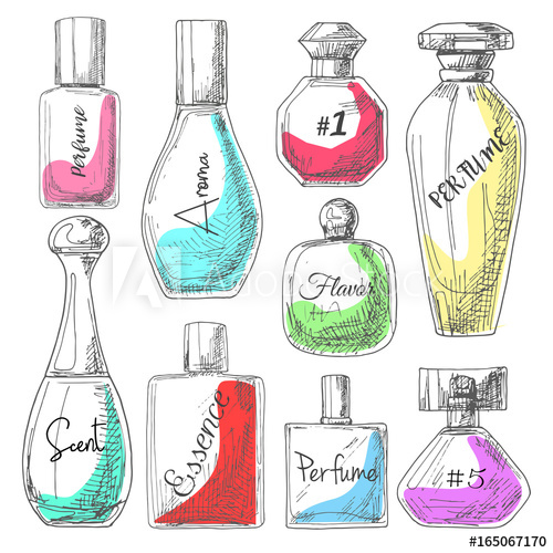 500x500 Set Of Different Bottles Of Perfume. Vector Illustration Of A