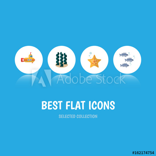 500x500 Flat Icon Nature Set Of Alga, Periscope, Tuna And Other Vector