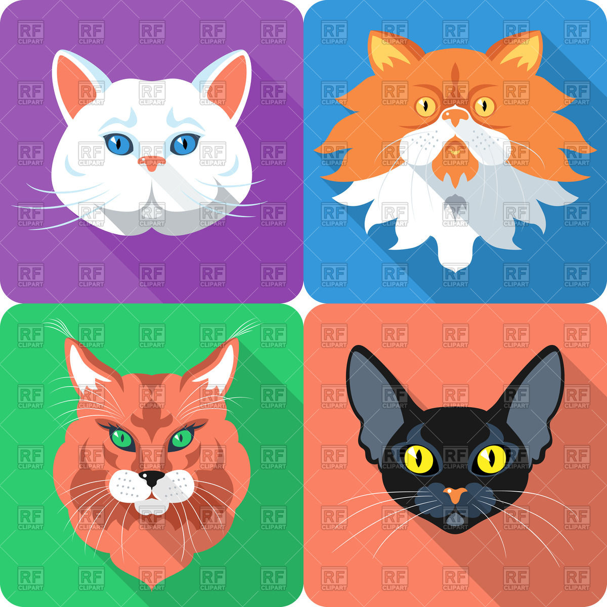 1200x1200 Flat Icons With Cats British And Persian Cat, Bombay Cat And
