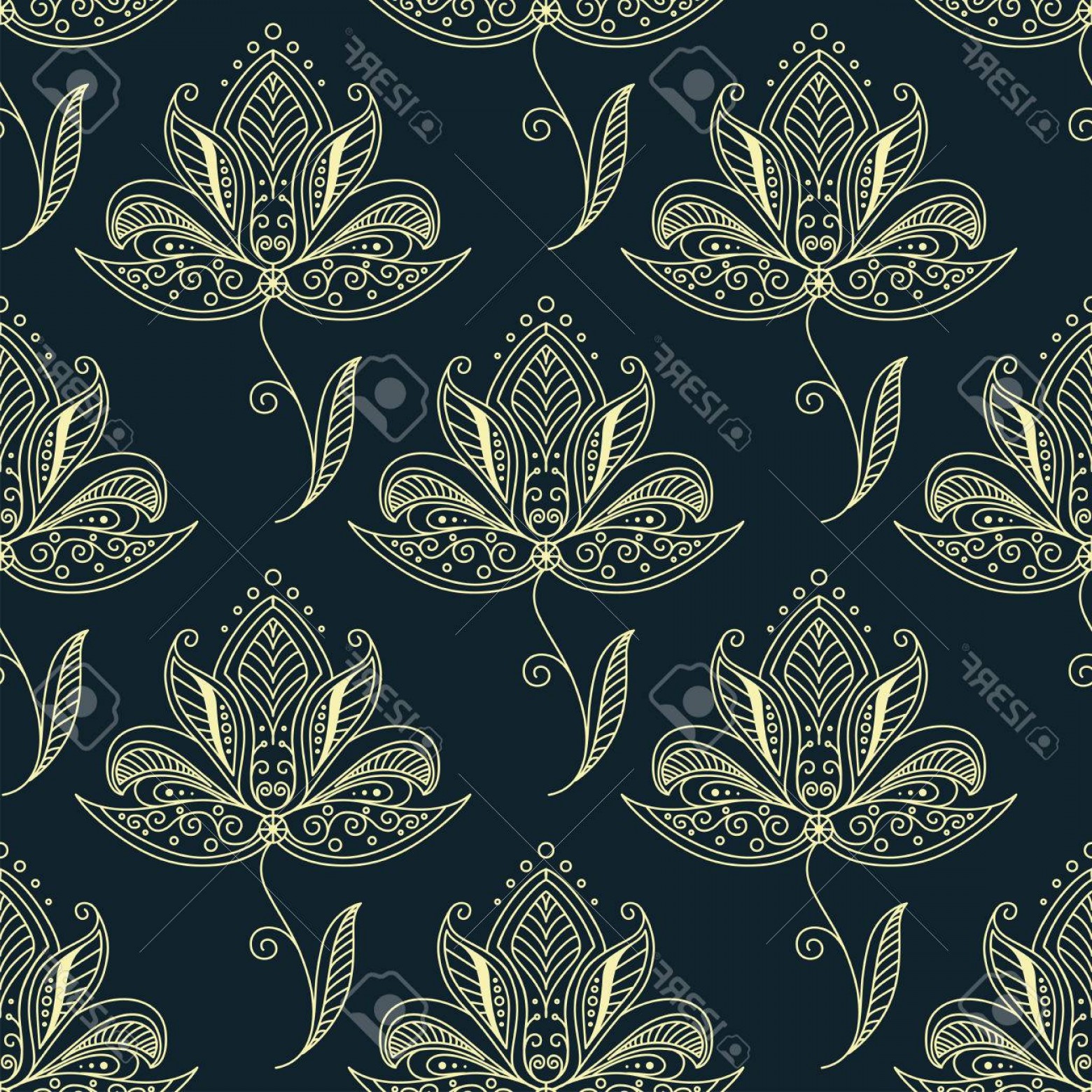 1560x1560 Photostock Vector Dainty Yellow Flowers In Persian Style Seamless