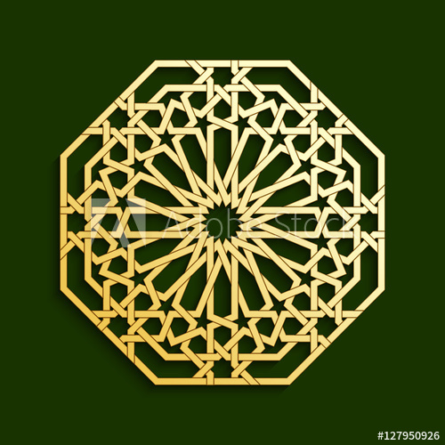 500x500 Islamic Golden Geometric Pattern. Vector Muslim Mosaic, Persian