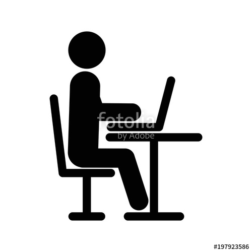500x500 Icon Of Man Using Computer. Person Sit And Working On Laptop Icon