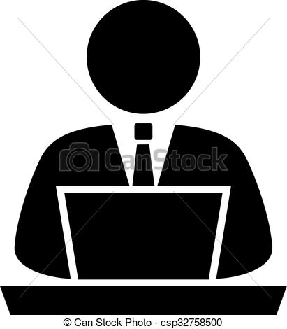 411x470 Person Using Computer, Vector Icon.