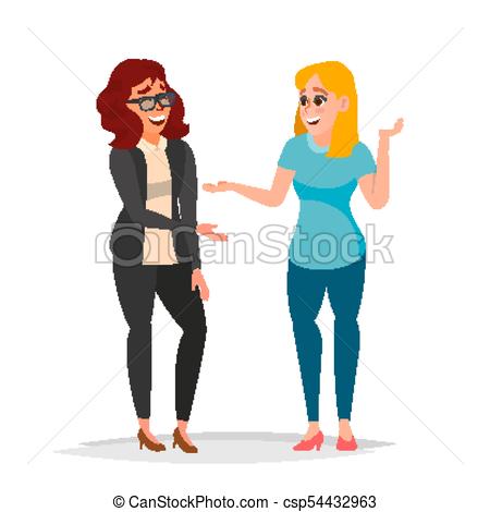 450x470 Talking Women Vector. Laughing Friends, Office Colleagues