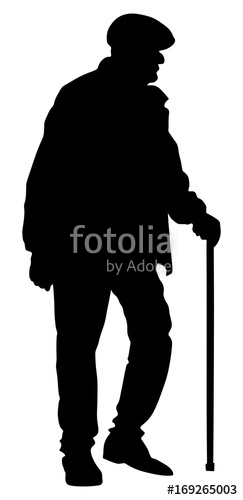 243x500 Old Man Person Walking With Stick. Vector Character Isolated On