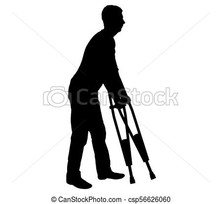 450x414 Vector Silhouetteof A Disabled Man With Crutches Walking. The
