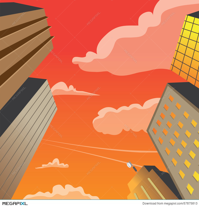 800x830 Skyscraper Building Perspective Vector Night Scene Illustration