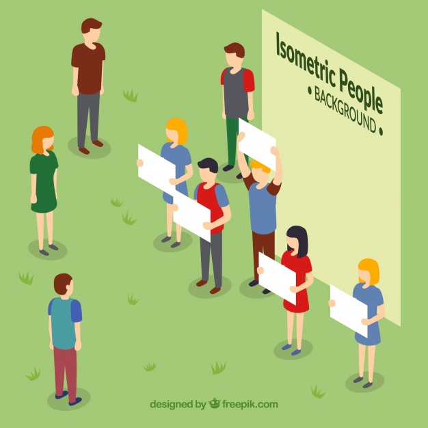626x626 Background Of People With White Posters In Isometric Perspective