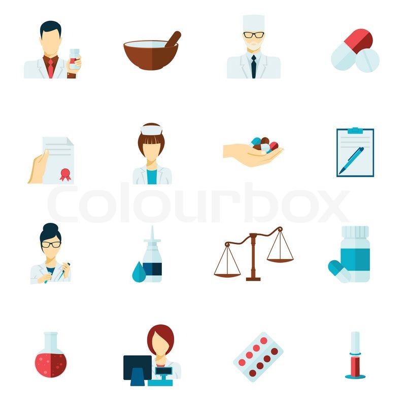 800x800 Pharmacy Flat Icons Set With Pharmacist Avatars And Pill Symbols