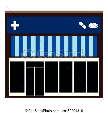 450x470 Front View Of A Pharmacy, Vector Illustration.