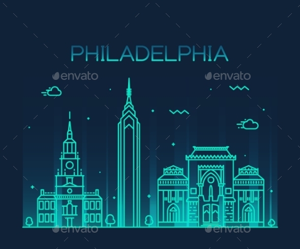 590x489 Philadelphia Skyline Trendy Vector Linear Style By Gropgrop