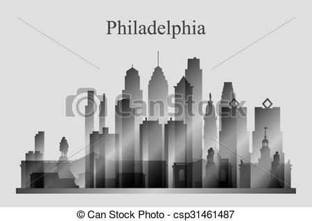 450x319 Philadelphia City Skyline Silhouette In Grayscale, Vector