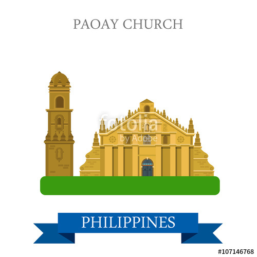 500x500 Paoay Church Philippines Vector Flat Attraction Sightseeing Stock