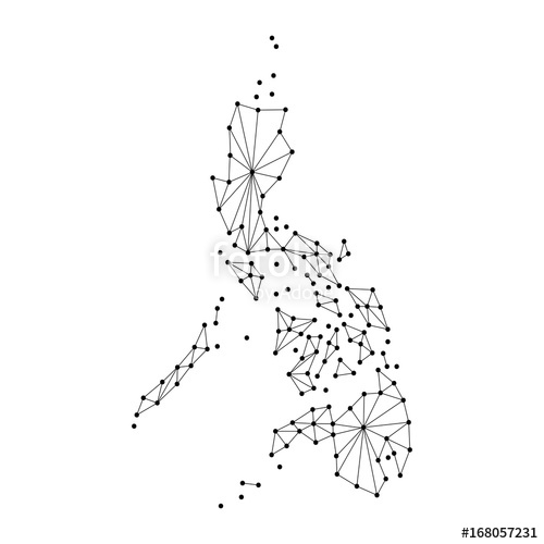 500x500 Philippines Map Of Polygonal Mosaic Lines Network, Rays And Dots