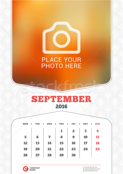 424x600 September 2016. Wall Monthly Calendar For 2016 Year. Vector Design