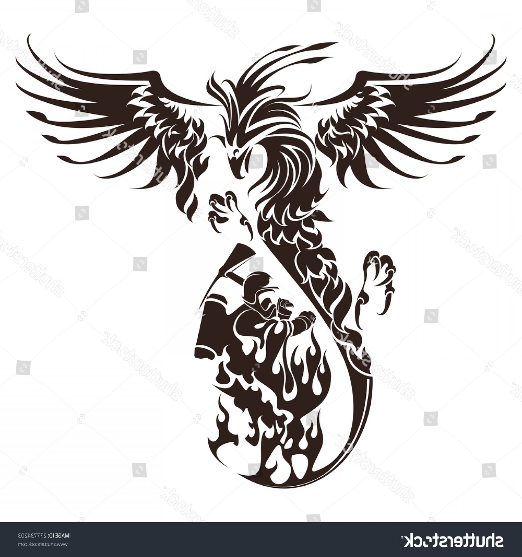 1800x1920 Hand Drawn Phoenix Bird Firefighter Vector Sohadacouri