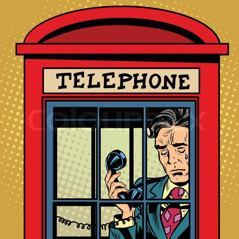 800x800 Retro Man Crying In A Phone Booth Pop Art Retro Vector. The Love
