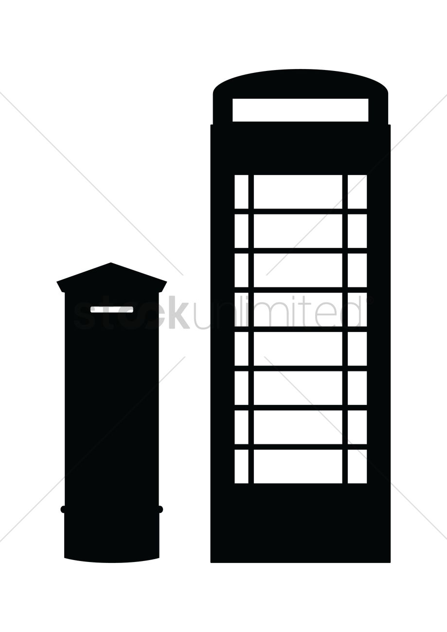 919x1300 Silhouette Of Post Box And Phone Booth Vector Image