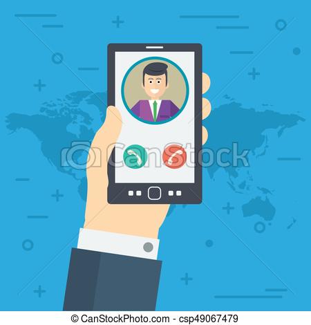 450x470 Vector Illustration. Businessman Hand Accepts The Phone Call