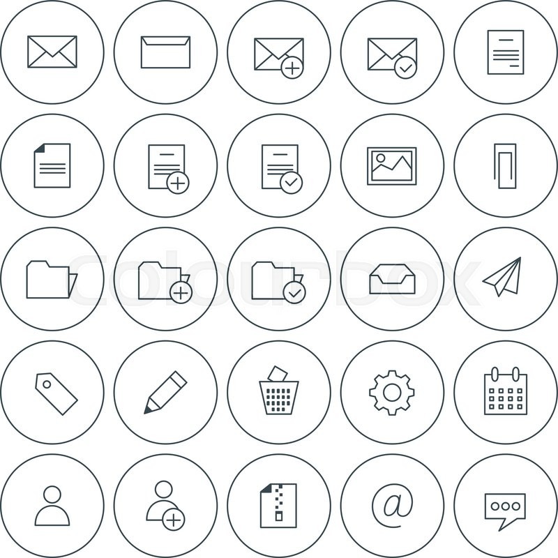 800x800 Set Of Vector Thin Line Email Icons. Message, Folders, Document