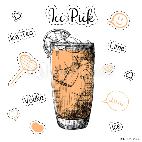 500x500 Simple Recipe For An Alcohol Cocktail Ice Pick. Vector