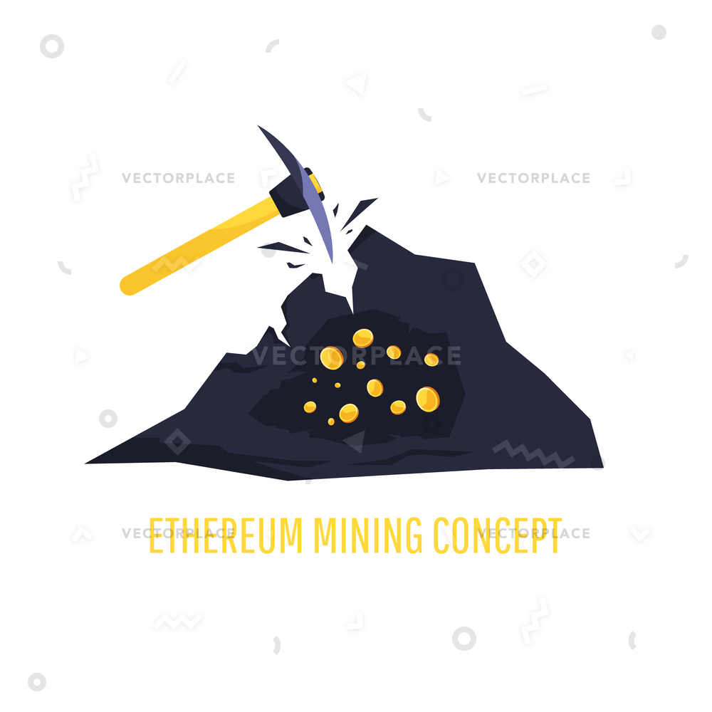 1000x1000 Mining Extracting Coins From Rock Pickaxe Vector Illustration