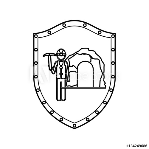 500x500 Contour Shield With Miner With Pickaxe Vector Illustration