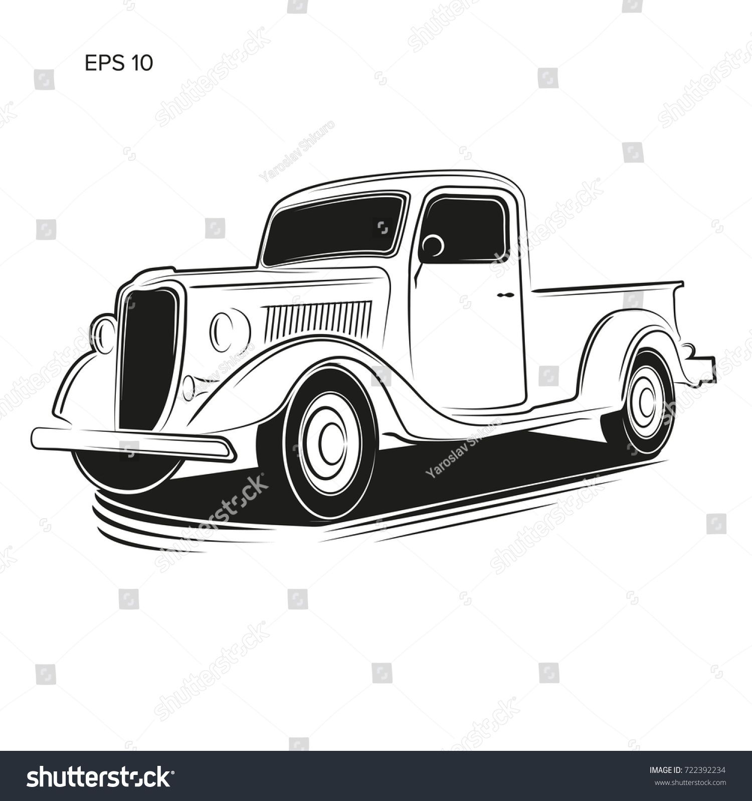 1500x1597 Old Retro Pickup Truck Vector Illustration. Vintage Transport