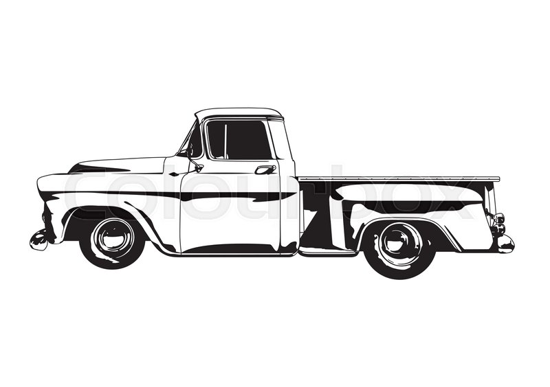 800x564 Vector Illustration Of 1959 Vintage Hot Rod Pickup Truck Stock