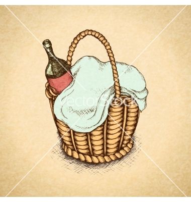 380x400 Vintage Picnic Basket Vector