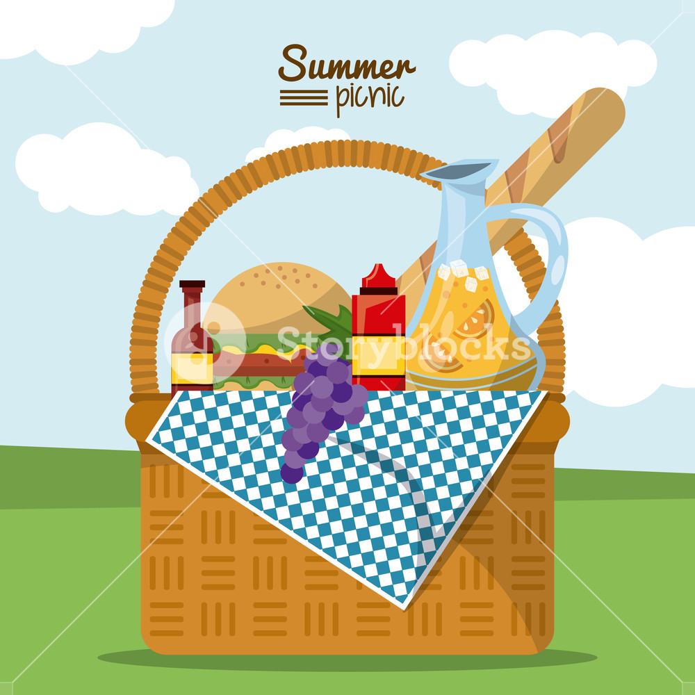 1000x1000 Colorful Poster Of Summer Picnic With Outdoor Landscape And Picnic