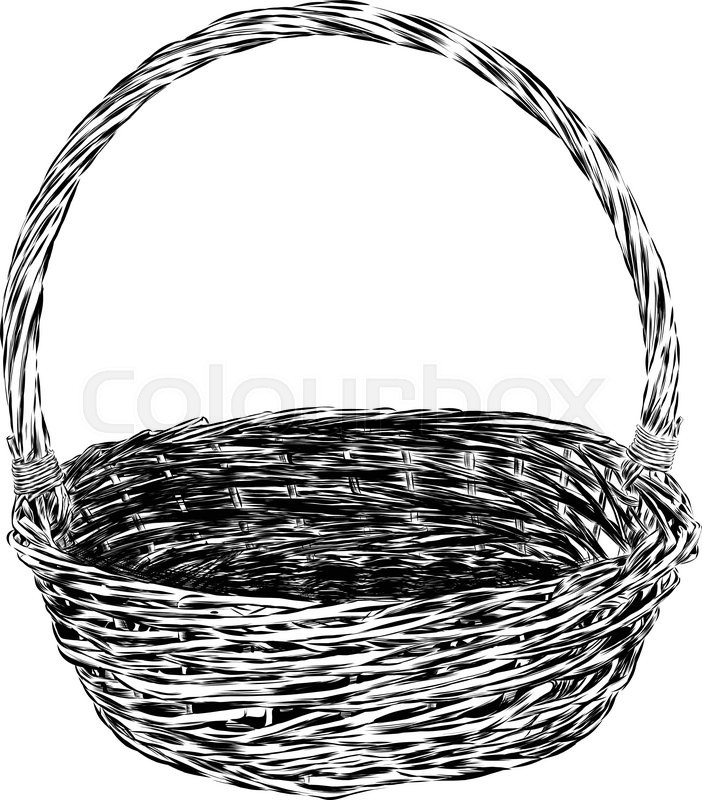 702x800 Hand Drawn Picnic Basket Isolated On White Background. Sketch