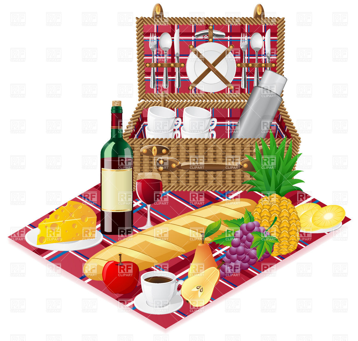1200x1143 Open Picnic Basket, Tableware And Foods Vector Image Vector