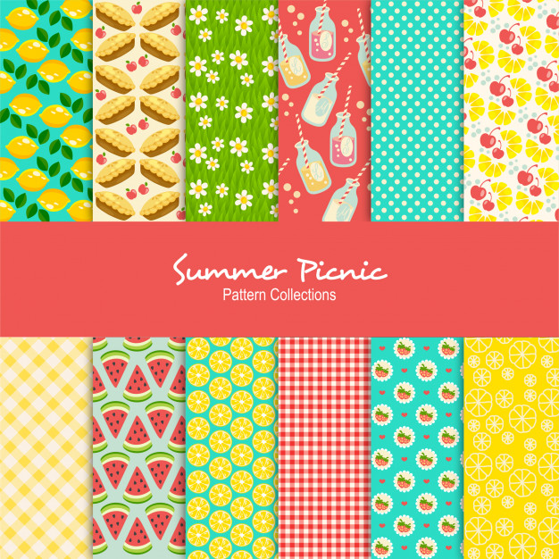 626x626 Summer Picnic Patterns Set Vector Premium Download