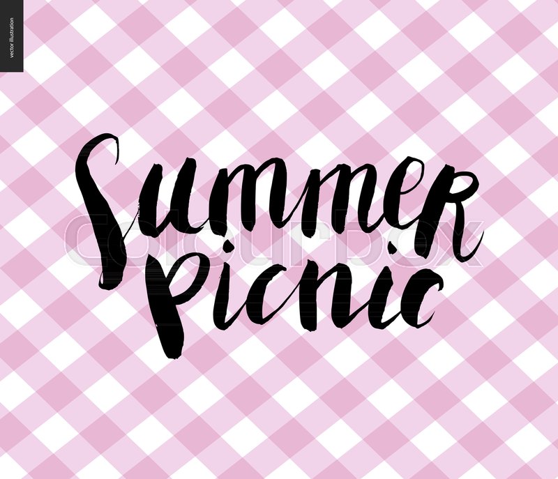 800x687 Summer Picnic Calligraphy On Checkered Plaid Pink Background