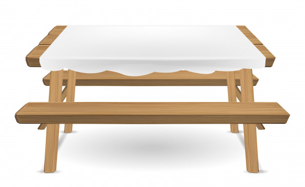 626x384 Wood Picnic Table With White Tablecloth Vector Vector Premium