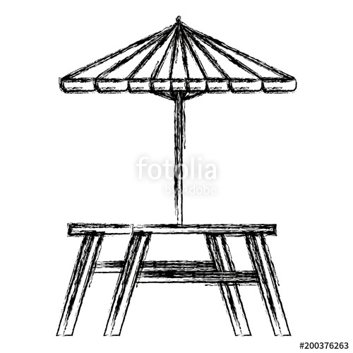 500x500 Picnic Table With Umbrella Vector Illustration Design Stock Image
