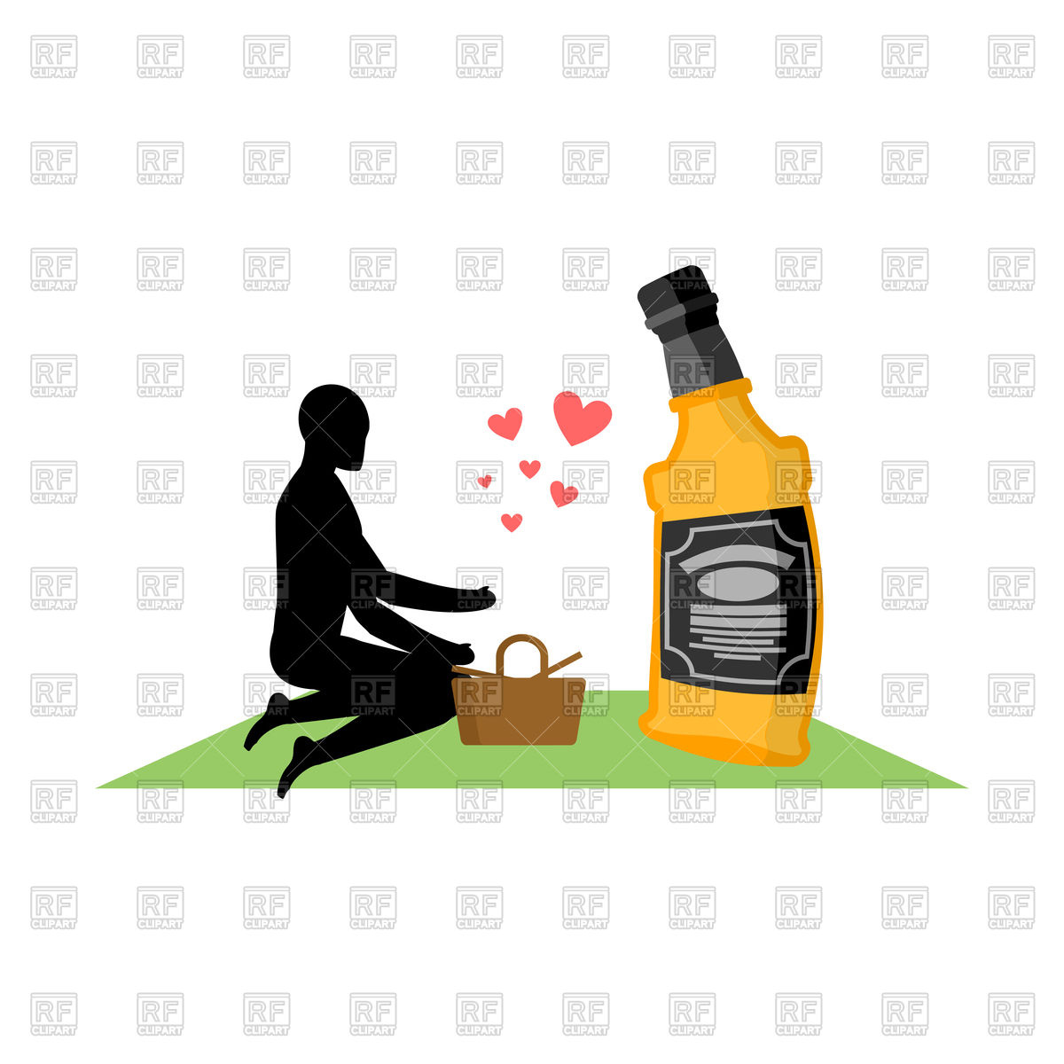 1200x1200 Man And Bottle Of Whiskey On Picnic Vector Image Vector Artwork