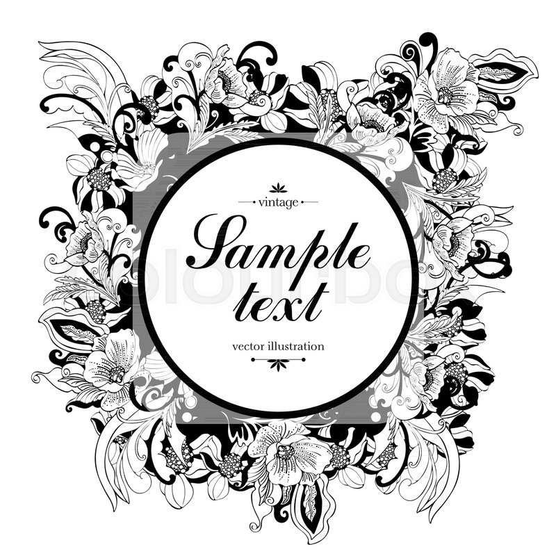 800x800 Flower Round Frame, Vector Monochrome Background, Banner, Floral