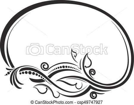 450x354 Decorative Floral Oval Black Vector Frame. Vector Illustration.