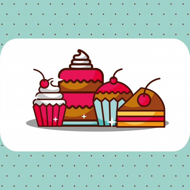 626x626 Bakery Dessert Cake Cupcakes Pie And Slice With Cherries Vector