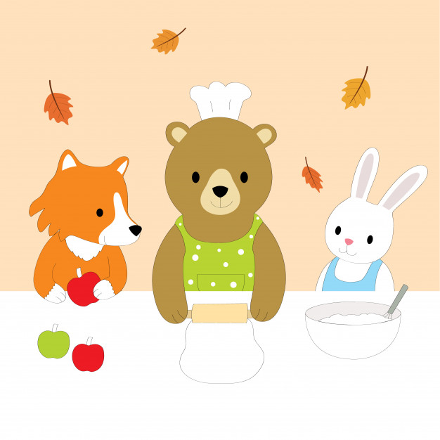 626x626 Cartoon Cute Animals Cooking Pie Vector. Vector Premium Download