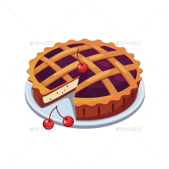 590x590 Cherry Pie And Slice. Vector By Top Vectors Graphicriver