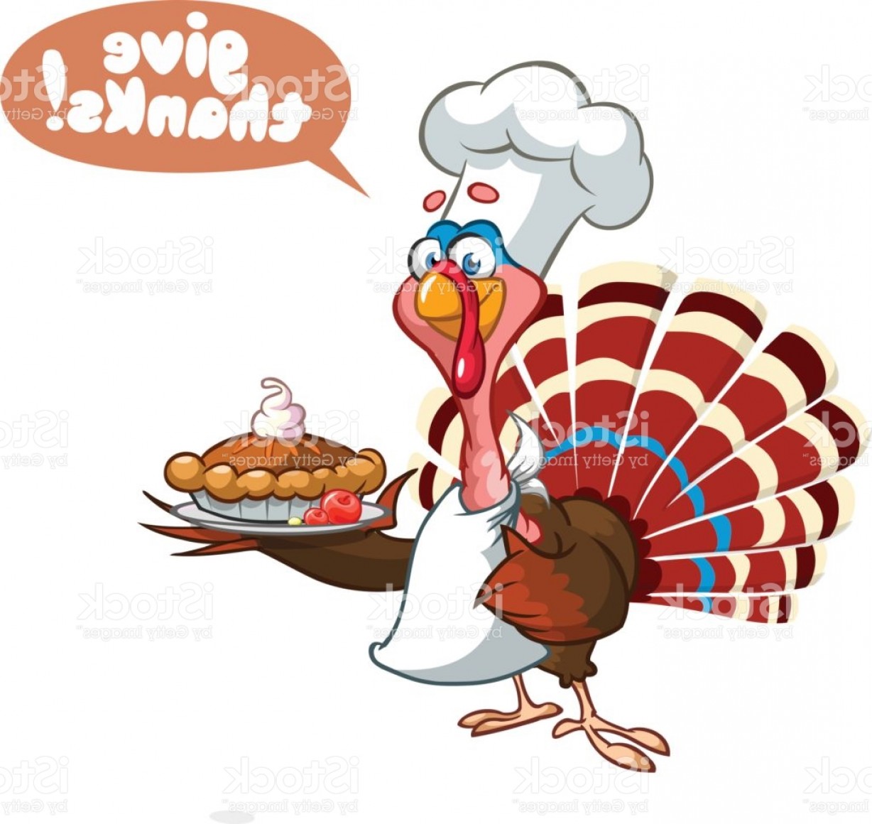 1228x1160 Thanksgiving Funny Cartoon Turkey Chief Cook Serving Pumpkin Pie
