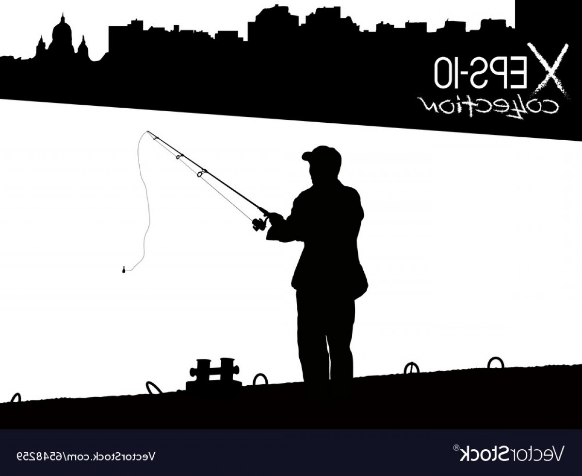 1200x981 Silhouette Of Fisherman With Fishing Rod On Pier Vector Shopatcloth