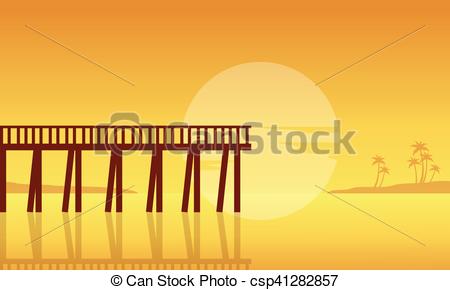 450x290 Silhouette Of Seaside With Pier Landscape Vector Flat.