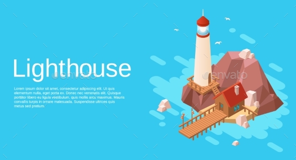 590x318 Vector Isometric Lighthouse With Pier Cliff Island By Vectorpouch