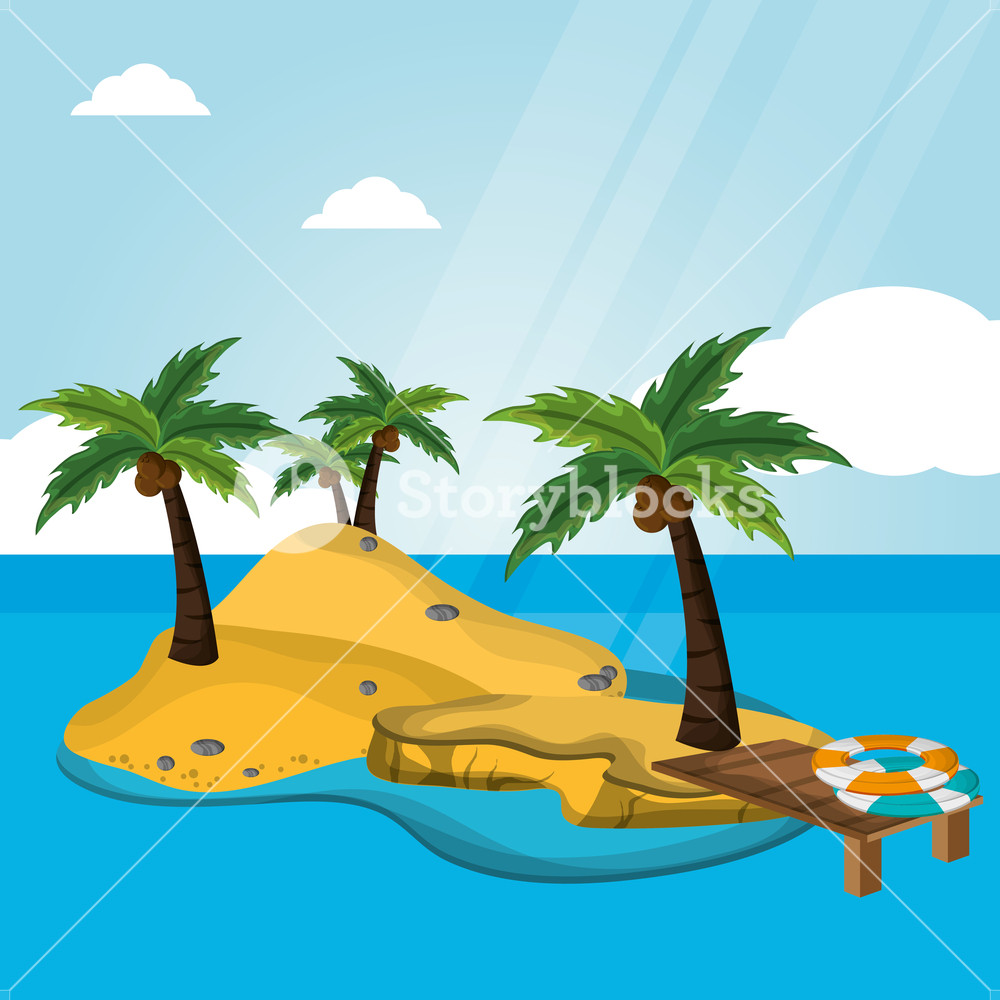 1000x1000 Island Desert With Pier Lifebuoy Vacations Vector Illustration Eps