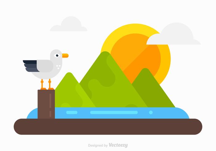 700x490 Flat Vector Nature Landscape With Albatros Standing On Pier