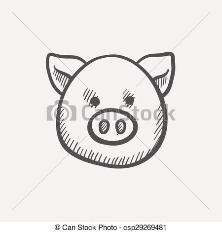 450x470 Pig Face Sketch Icon For Web And Mobile. Hand Drawn Vector Dark